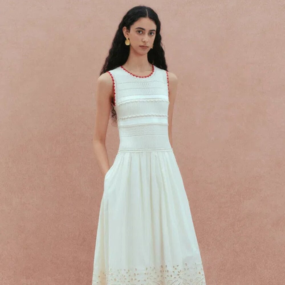 Fabrique Charlie Hand-Embroidered Mixed Media Cotton Cashmere Dress